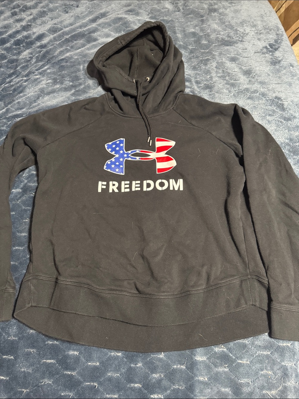 Under Armour Black Hoodie with American Flag Logo and FREEDOM Text